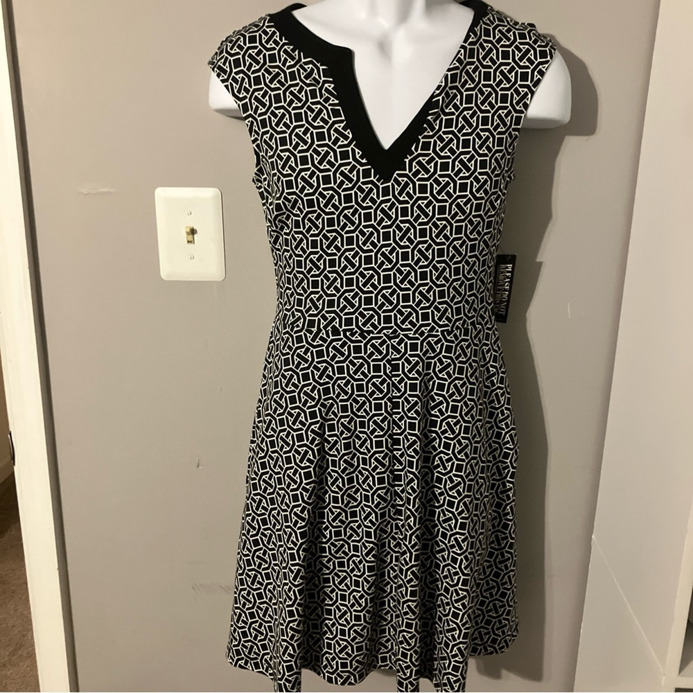 New York & Company Black and White Patterned Midi Dress - Picture 1 of 7